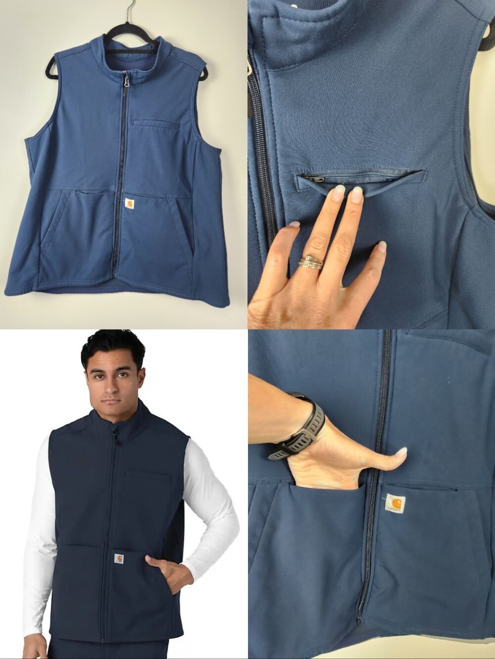 Carhartt® Men's Scrubs Rugged Flex Peak 4-Pocket Fleece Vest Navy Blue Size XL
